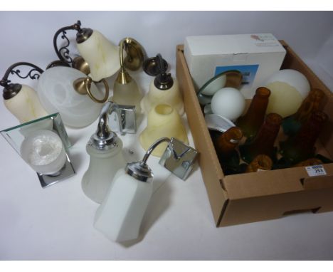 Various light fittings and shades, including picture lights, glass shades and wall fittings in two boxes  Condition Report Cl