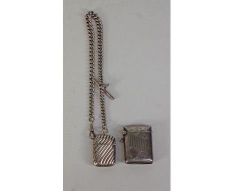 Victorian silver graduating watch chain with vesta and a similar vesta all hallmarked Condition Report Click here for further