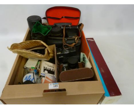 Zenit- B SLR camera, a Zenit TTL, 500mm lense, various other lenses and vintage camera equipment in one box  Condition Report