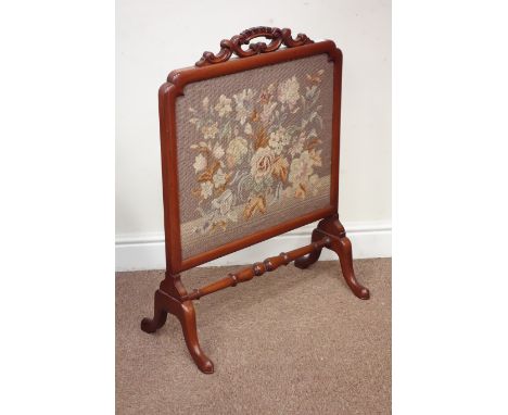 Victorian style mahogany firescreen, with needle work tapestry panel   Condition Report Click here for further images, condit