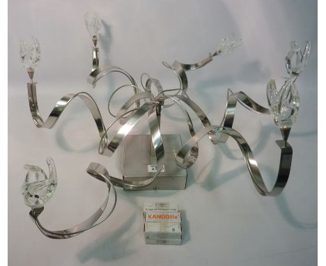 Chrome coloured six branch centre light fitting with glass shades, with light bulbs (boxed) shop stock - new  Condition Repor