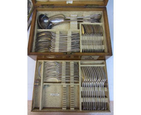 Victorian canteen of silver cutlery comprising soup ladle, two gravy spoons, twelve table spoons, twelve dessert spoons, twel