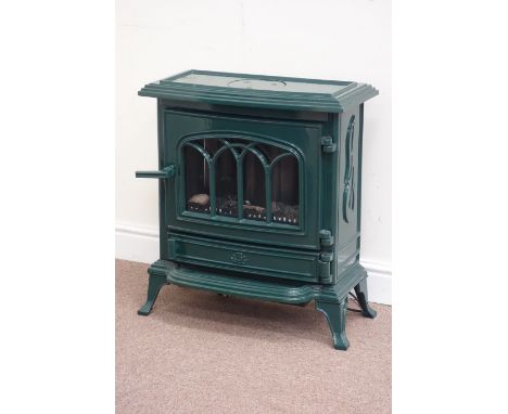 'bemodern' Lincoln/Canterbury green finish cast iron electric fuel effect fire, W58cm (This item is PAT tested - 5 day warran