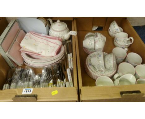 Comprehensive Johnson Bros 'Summer Chintz' tea service including cutlery, ramekins, place mats and trays in two boxes  Condit