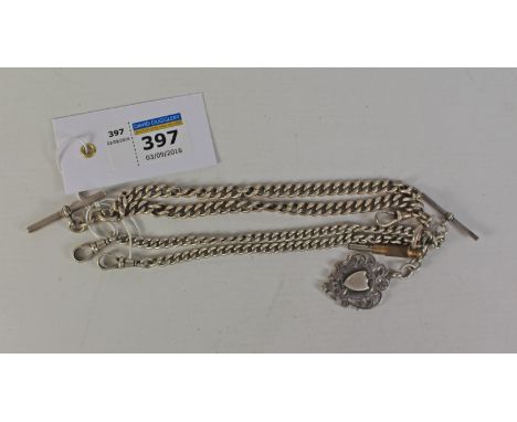 Early 20th century silver watch chain with fob and an Edwardian watch chain with T bar Condition Report Click here for furthe