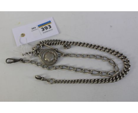 Hallmarked silver watch chain with fob and a graduating watch chain with T bar Condition Report Click here for further images