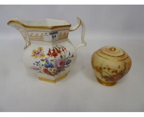 Early 20th Century Royal Worcester lidded jar and a Victorian jug hand painted with floral sprays Condition Report Click here