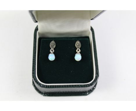 Opal and marcasite drop ear-rings stamped 925 Condition Report Click here for further images, condition, auction times & deli