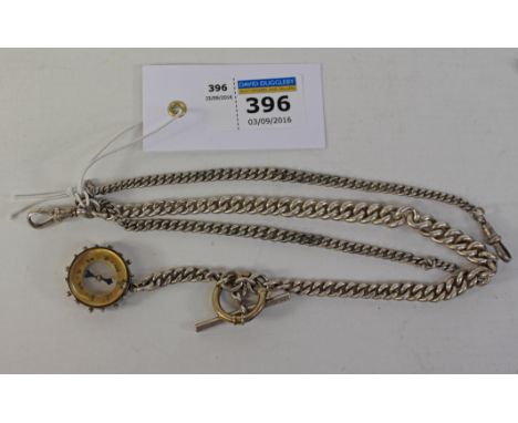 Victorian silver watch chain with compass fob and a small link watch chain Condition Report Click here for further images, co