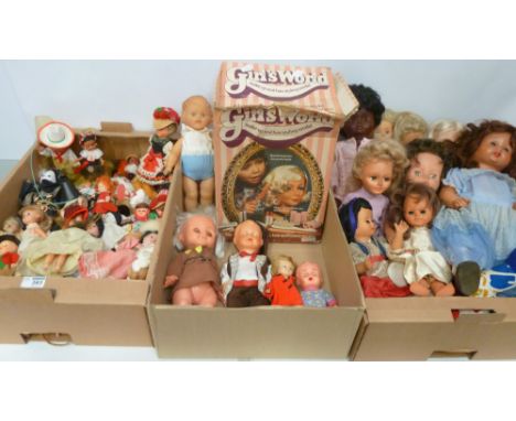 Girls World make-up and hair styling model - with box, vintage dolls and costume dolls in two boxes  Condition Report Click h