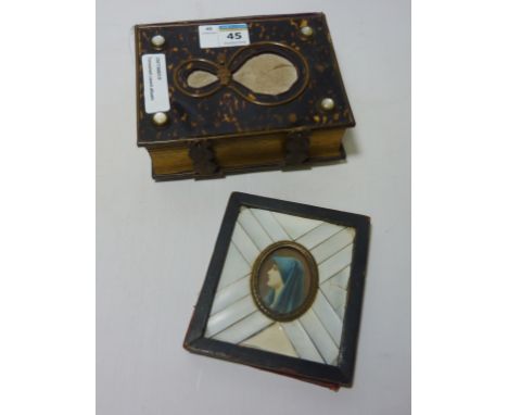 Portrait miniature of the Virgin Mary in blue head scarf, oval watercolour signed Kojer (5cm x 4cm), including a 19th century