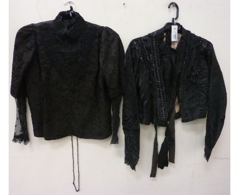 Victorian black jacket with beadwork and skirt and a separate blouse with lace detail  Condition Report Click here for furthe