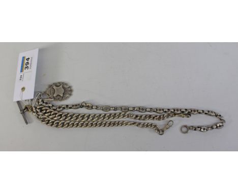 Victorian watch chain with hallmarked fob and a graduating watch chain with T bar Condition Report Click here for further ima