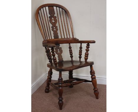 19th century elm and ash hoop, stick and splat back Windsor chair, raised on double 'H' stretcher base Condition Report Click