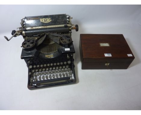 Victorian rosewood lap desk and a Royal 10 typewriter  Condition Report Click here for further images, condition, auction tim