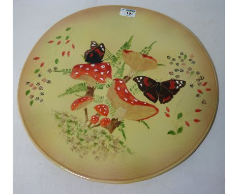 Eskdale Studio ceramic platter hand decorated with red admiral butterflies and autumn fruit D41cm  Condition Report Click her