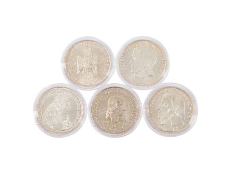 BRD - Top 5 mit 5 DM 1952 D Germanisches Museum, 5 DM 1955 F Schiller, 5 DM 1955 G Markgraf v. Baden, 5 DM 1957 J Eichendorff