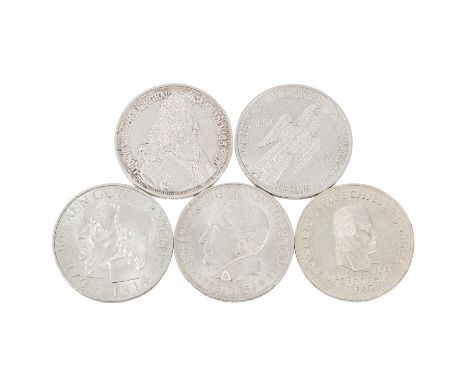 BRD Top 5 - 5 DM 1952 D Germanisches Museum, 5 DM 1955 F Schiller, 5 DM 1955 G Markgraf v. Baden, 5 DM 1957 J Eichendorff und