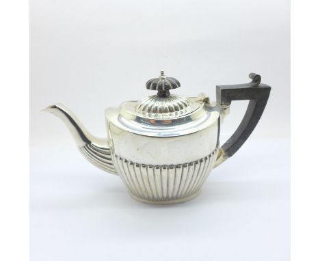 A silver bachelors teapot, finial a/f, hallmarks rubbed, 244g 