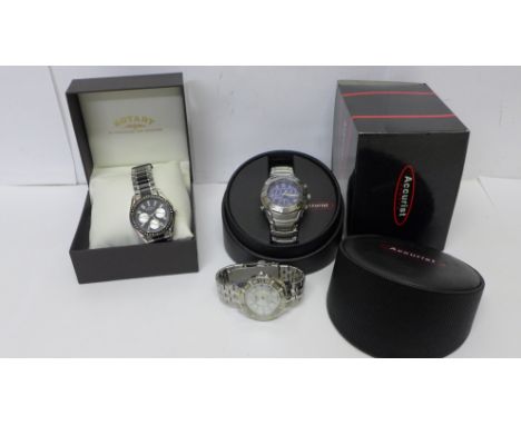 A Timex wristwatch and two Rotary wristwatches, (Accurist box) 