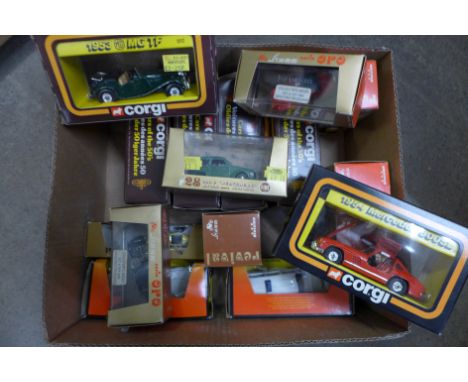 A collection of die-cast Corgi and Brumm model vehicles, boxed 