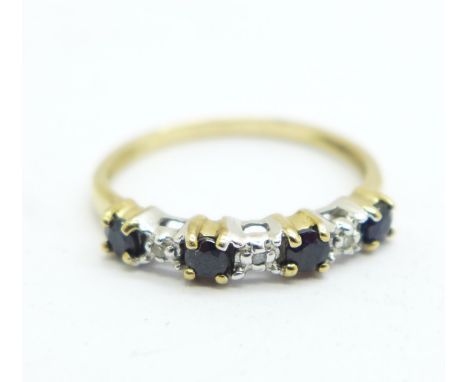 A 9ct gold, diamond and sapphire ring, 1.2g, K 