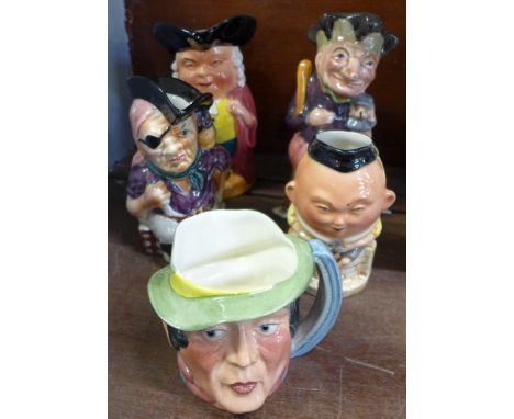 A Toby jug, a Kelsboro Ware character mug, a Shorter &amp; Son Long John Silver jug, Melba ware Punch jug and a Burlington wa