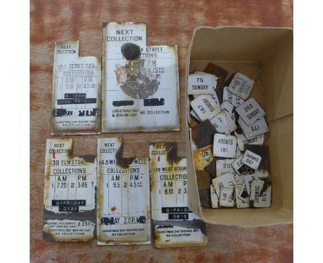 A quantity of enamel Post Office post box Collection and Pick Up Time signs 