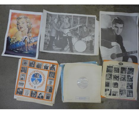 LP records original inner sleeves including Parlaphone, CBS, Decca, HMV, etc., and three pop posters, Elvis, Buddy Holly and 