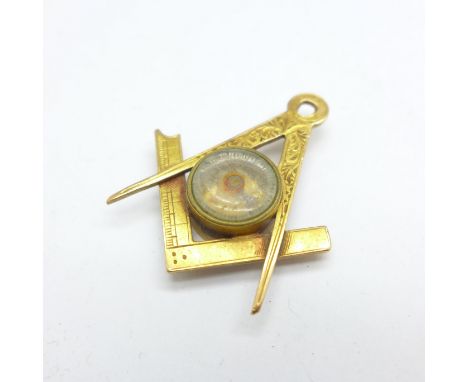 A Victorian 15ct gold Masonic compass fob, Birmingham 1895, 6.3g, a/f 