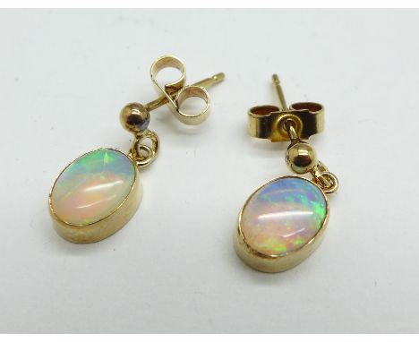 A pair of 9ct opal drop earrings 