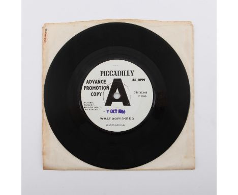 Scarce Mod DEMO UK 7 inch vinyl record, of Sounds Around What Does She Do released on Piccadilly 7N 35345 in 1966. Condition 