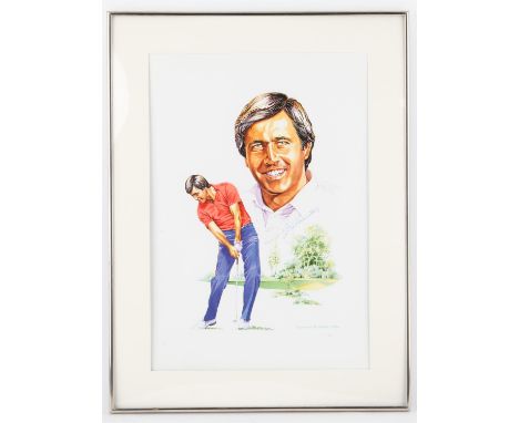 Seve Ballesteros (1957-2011) A large signed golf print, framed, 46 x 62 cm. 