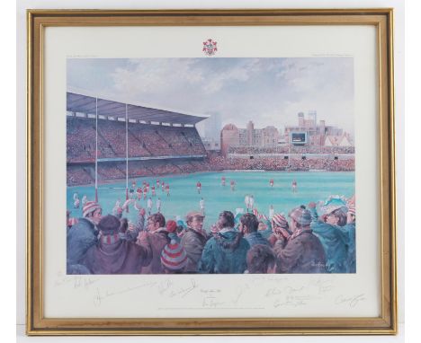 'Cardiff Arms Park', Alan Fearnley limited edition print signed by the Welsh Rugby Team Centenary England match 1981 and numb