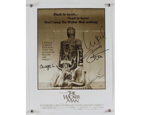 The Wicker Man - Print signed by Christopher Lee, Ingrid Pitt and Britt Ekland, flat, 30 x 40 cm. 