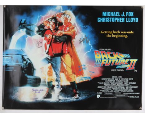 Back to the Future - Poster print signed by five including Michael J. Fox and Christopher Lloyd, rolled, 30 x 40 inches appro