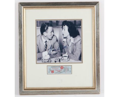 Frank Sinatra - A signed black and white photo with a ticket for Carnegie Hall, framed, 37 x 42 cm. With COA. 