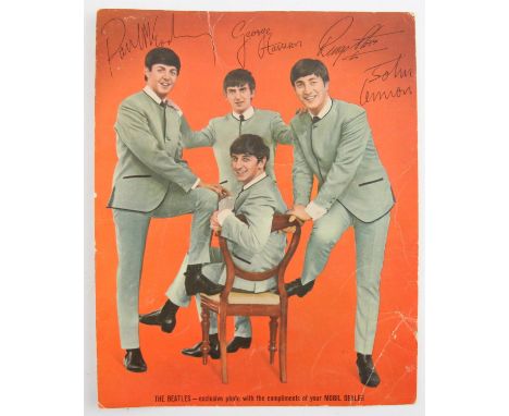 The Beatles - Mobil Oil promotional poster / card, double sided, 10 x 8 inches. 