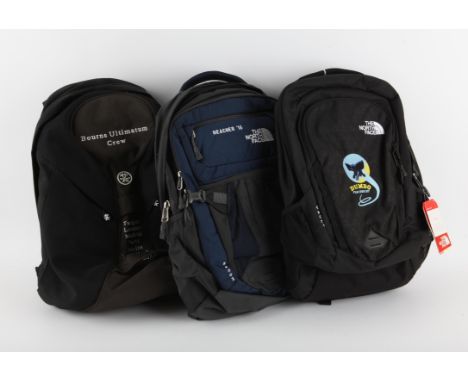 Three Crew rucksacks, Bourne Ultimatum for international crew 2006/2007, accompanied by two North Face rucksacks for Dumbo fi