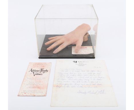 The Addams Family Values - Thing hand and stump used in the classic film, both in display cases. With premiere ticket and let