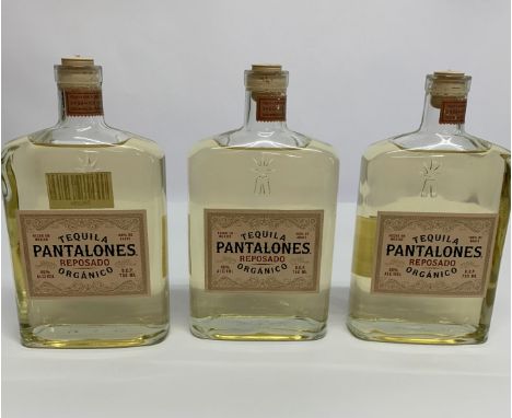 Three Pantalones Resposado Organico Tequila 3 x 750ml (Please Note Damage To Lid Stoppers).