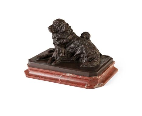 bronze, dark brown patina, signed J. W. CLARKE, with foundry mark BELLMAN &amp; IVEY, on a rouge marble base21cm wide, 16cm h