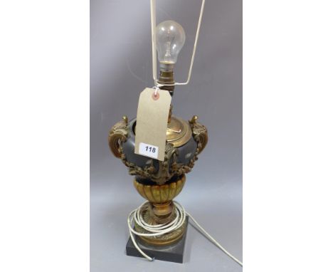 A 19th century gilt metal classical rococo lamp possibly adapted from oil lamp 