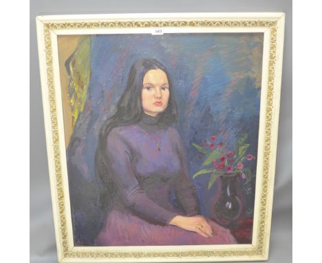 Semyonov, a Russian oil on board portrait of a lady, signed and in a painted frame 