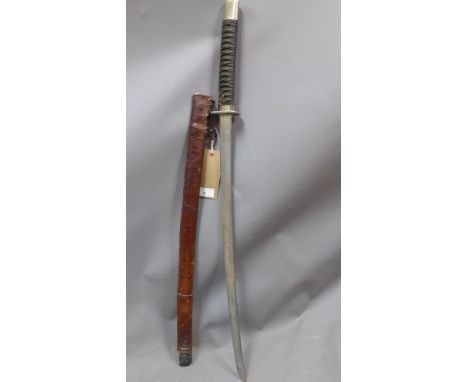 A Second World War Japanese officer Katana in a leather scabbard 