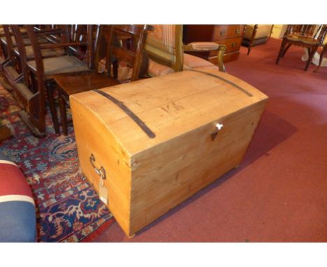 A 20th century dome top pine trunk H 56 x W 88 x D 50cm 