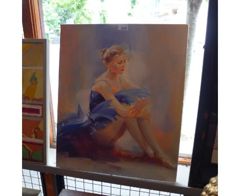 An unframed oil on canvas portrait of a seated ballerina H 60 x W 50cm 
