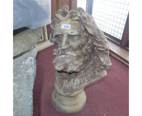 A 19th century cast iron bust of a Greek god on plinth H 55cm 