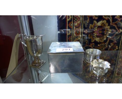 A silver inkwell from Rawden Golf and Tennis club, a silver milk jug, napkin rings and small bowl (qty)