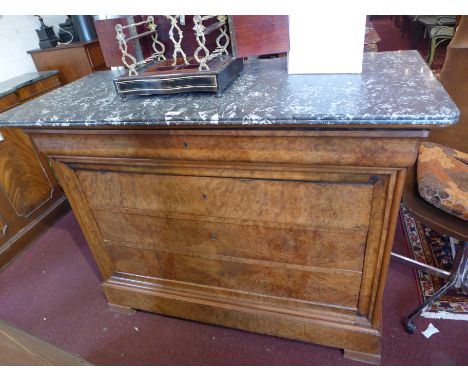 A 19th Century Beidimier walnut chest of four drawers wih marble top and raised on bracket feet. H-98cm, W-128cm, D-58cm
